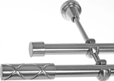 Produktbild von Gardinenstange Set Edelstahl Look Metall Ø 19mm zur Wandbefestigung 2-lauf Zylinder, Länge wählbar H28 E63 E61