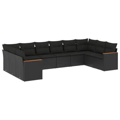 Produktbild von vidaXL 10-tlg. Garten-Sofagarnitur mit Kissen Schwarz Poly Rattan