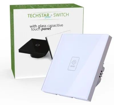 Obrázok produktu pre Dotykový spínač Techstar® TG02, bezpečnostné sklo, moderný dizajn, LED osvetlenie, 1 fáza, biela