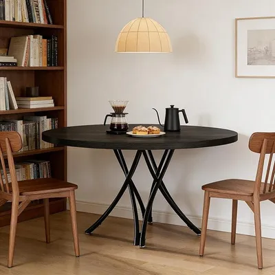 Produktbild von Runder Esstisch 120 cm mit Kreuzbeinen, schwarzer Küchentisch, platzsparender runder Esszimmertisch für 4-6 Personen
