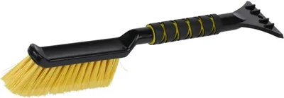 A snow brush and ice scraper tool on a white background.