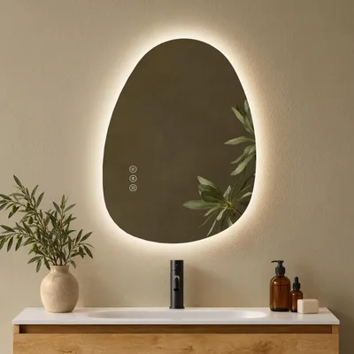 Produktbild von S'AFIELINA Badspiegel mit Beleuchtung 60×45cm LED Touch Schalter Wandspiegel 3 Lichtfarben und Dimmbar, Anti-Beschlag- und Memory-Funktion