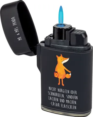 Produktbild von Mr. & Mrs. Panda Feuerzeug Fuchs Laterne - Schwarz - Geschenk, Optimistisch, Sankt Martin, sturmfeuerzeug, Positiv, gas anzünder, Feuerzeuge, zigarettenanzünder