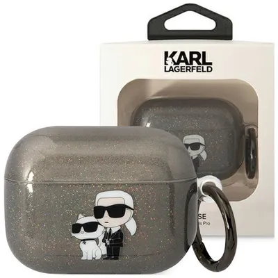 Produktbild von Etui Karl Lagerfeld Klaphnkctgk Na Airpods Pro - Czarne Glitter Karl&Choupette