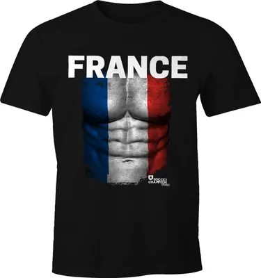 Produktbild von EM T-Shirt Herren Fußball Frankreich Flagge Fanshirt Waschbrettbauch MoonWorks® L