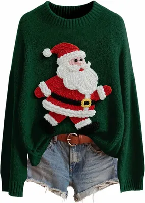 Image de Pull de Noël ASKSA pour femme,Pull col rond Sweater Automne Hiver Chaud Pull de Noël en tricot (A-Vert foncé,L)