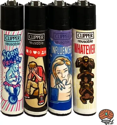 Produktbild von Clipper Reibradfeuerzeuge Social Media, 4 Stück