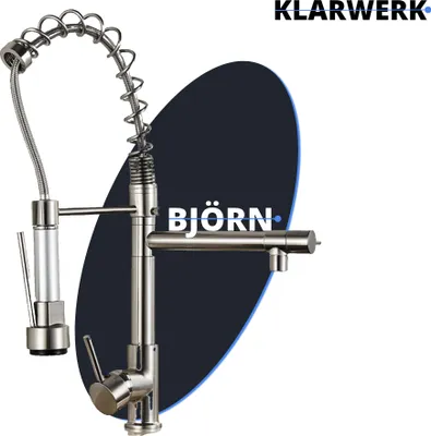 Produktbild von KLARWERK® Björn | Gastronomie Küchenarmatur Silber gebürstet mit Zwei Brausen | Edelstahl Professional Wasserhahn Küche | Doppelspülbecken Restaurant