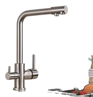 Productafbeelding van Keukenmengkraan, met dubbele, draaibare uitloop, voor warm en koud water, nikkel