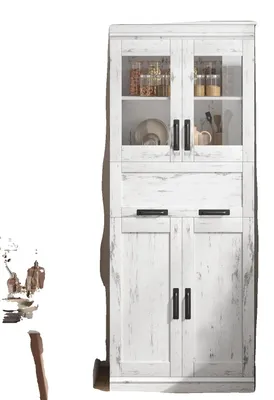 Image de Armoire de rangement, 4 portes, étagères réglables, blanc rétro