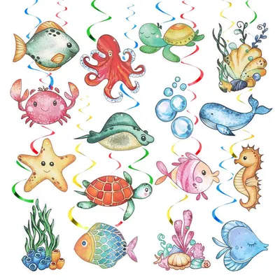 Productafbeelding van 36-delig decoratieset met hangende zeefishes voor feestjes