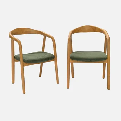 Produktbild von sweeek - 2er-Set Vintage-Sessel aus Heveaholz und Cord - Natur