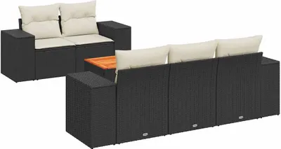 Produktbild von vidaXL 6-tlg. Garten-Sofagarnitur mit Kissen Schwarz Poly Rattan