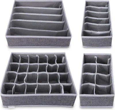 Produktbild von Navaris Aufbewahrungsboxen Organizer Ordnungssystem für Wäsche - 4 Boxen für Kleiderschrank oder Schubladen - Stoffboxen in verschiedenen Größen