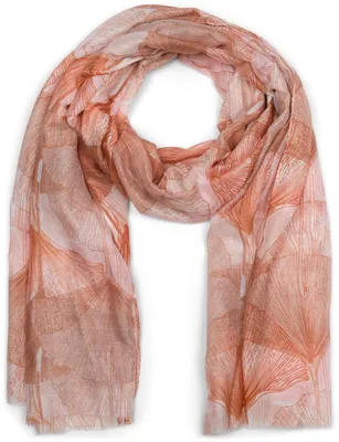 Produktbild von styleBREAKER Damen Schal mit farbigem Ginkgo Leaves Blätter Muster Print und kurzen Fransen, leichtes Tuch, Stola 01016208