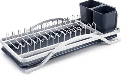 Zdjęcie produktu dla Kratka ociekowa na talerze i sztućce - Tworzywo sztuczne i aluminium - Srebrny - 16 x 5 x 7 cm