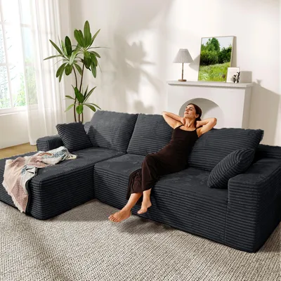 Produktbild von Couch L-Form,Sofa Links Samtstoff Vierersofa mit Liegefläche
