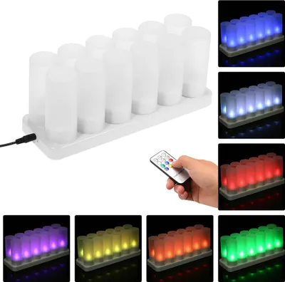 Produktbild von Set mit 12 wiederaufladbaren LED-Farbwechseln Flackerndes flammenloses Teelicht Kerzenlicht mit Fernbedienung USB 5V Frosted Cups Ladestation fuer Weihnachtsfeier Feste Hochzeit