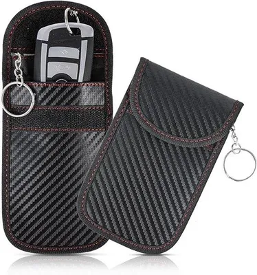 Immagine prodotto di Custodie per chiavi auto con blocco RFID - Set doppio di custodie con gabbia di Faraday - Custodie per chiavi automatiche con funzione antifurto - Custodie di sicurezza per chiavi auto - Custodie in fibra di vetro antifurto - Custodie protettive nere