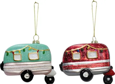 Produktbild von 2 Stück Weihnachtsanhänger Glas Wohnwagen Christbaumschmuck