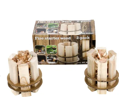 Produktbild von Feueranzünder aus Holz für Camping, Grillfeste, Feuerkörbe, Feuerstellen und Kamine, ökologisch, 2 Stück