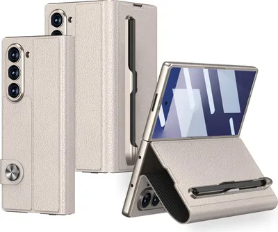 Produktbild von Handyhülle für Samsung Galaxy Z Fold 7 Hülle mit Displayschutz, Leder Klapphülle mit Kartenhalter und Stander, Stifthalter Beige