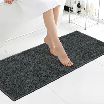 Zdjęcie produktu dla Mata podłogowa do łazienki, 43x120 cm, ciemnoszara, antypoślizgowa, chłonna, nadająca się do prania