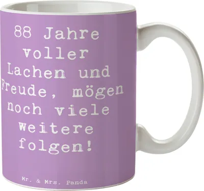 Produktbild von Mr. & Mrs. Panda Kaffeetasse Spruch 88. Geburtstag Freude - Lavendeltraum - Geschenk, spezielle, Happy Birthday, handgefertigte Geschenke, persönliches, Becher, Teetasse