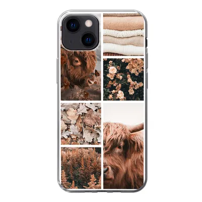 Produktbild von MuchoWow® Handyhülle Schutzhülle Hülle für iPhone 13 Schottischer Highlander - Collage - Blumen Silikon Softcase Handy Hülle - Karteninhaber