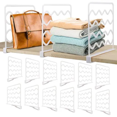 Produktbild von 12 Stück PP-Kunststoff Regaltrenner Kleiderschrank, Closet Dividers Shelf,Abnehmbare Regaltrenner für Kleiderschränke, Schränke, Weiß