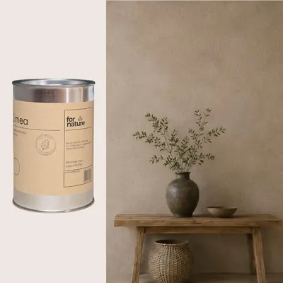 Zdjęcie produktu dla Farba wapienna Fornature LIMEA, kolor Kora (Taupe), 2,5l, do ścian i sufitów wewnątrz, Obraz wygenerowany przez AI
