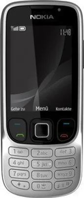 A front view of a silver Nokia mobile phone.