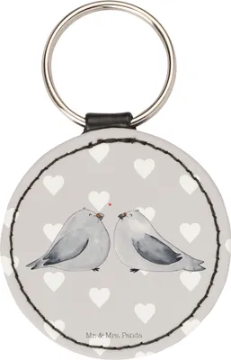 Produktbild von Mr. & Mrs. Panda Schlüsselanhänger Turteltauben Liebe - Grau Pastell - Geschenk, Hochzeitstag, Anhänger, mini, Tauben, schlüssel, Freundin, Taschenanhänger, Verheiratet