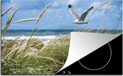 Produktbild von KitchenYeah© Herdabdeckplatte Strand - Vogel - Pflanzen , 90x52cm, Küche Deko, Glaskeramikkochfeld Herdabdeckung, Abdeckplatte fùr Kochfeld