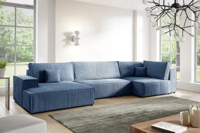 Produktbild von Wohnlandschaft Schlafsofa CORUNIA Stoff Poso Blau Ottomane Links