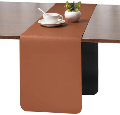 Productafbeelding van Waterdichte, antislip, dubbelzijdige lederen tafelkleed, 40x240 cm, zwartbruin