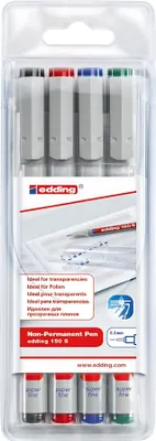 Produktbild von Edding 150 S, 4 Farben, Schwarz, Blau, Grün, Rot, 0,3 mm, Rund, 4 Stück(e)