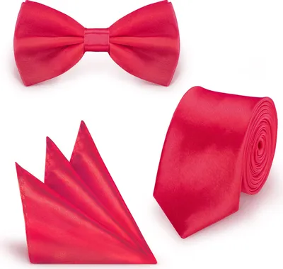 Produktbild von SET Krawatte Fliege Einstecktuch Dunkelrot  einfarbig uni aus Polyester