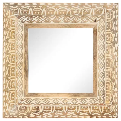 Image de Miroir vidaXL sculpté à la main, 50 x 50 x 2,6 cm, bois massif de manguier