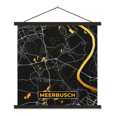 Produktbild von MuchoWow® Textilposter Schwarz und Gold - Stadtplan - Meerbusch - Deutschland - Karte 60x60 cm mit schwarzem Rahmen - Posteraufhänger