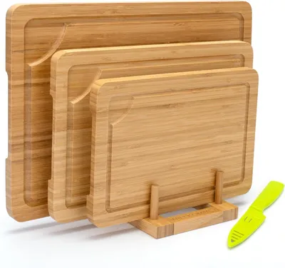 Produktbild von Bamboe Schneidebretter Set 3-teilig, für Küche, mit Saftrille