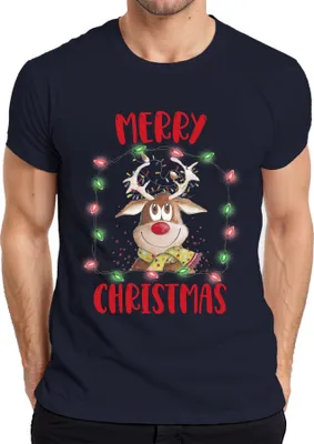 Produktbild von Merry Christmas Rentier Lichterkette - Weihnachten Weihnachtsgeschenk Christmas Herren T-Shirt, Navy, 3XL