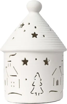 Productafbeelding van Huis met LED-verlichting | 14 cm hoog | LED 2 x LR44 Batterijen inbegrepen | Witte Theelichthouder Kerst DIY Decoratie (Stijl B)