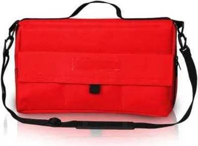 Produktbild von Ampullenetui für 160 Ampullen mit transparenten Reißverschlusstaschen, Griff und Schulterriemen, 44x11x27 cm