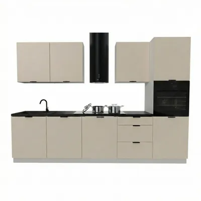 Produktbild von Küchenzeile 300 cm - Beige Matt - mit schwarzer Arbeitsplatte - mit Hochschrank - Scharniere mit Softclose-Funktion - DENIS