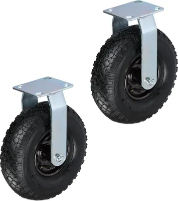 Immagine prodotto di Set di 2 rotelle fisse Relaxdays, con pneumatici 3.00-4, per carichi pesanti, rotella di trasporto con piastra in acciaio, fino a 120 kg, nero