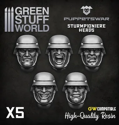Produktbild von Sturmpioniere Köpfe für Wargaming Miniaturen 5 Stück 28/32mm Maßstab unbemalt