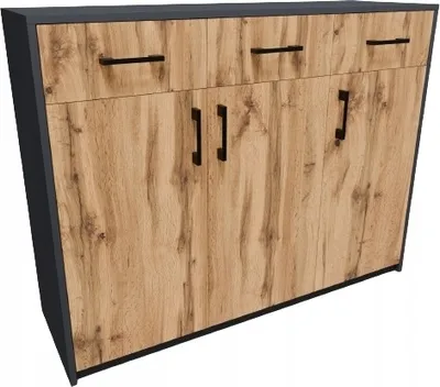 Produktbild von MATKAM Kommode 3D3S  B110 x H85 x T35 cm Sideboard mit 3 Schubladen und  3 Türen (Anthrazit Grau-Wotan Eiche)