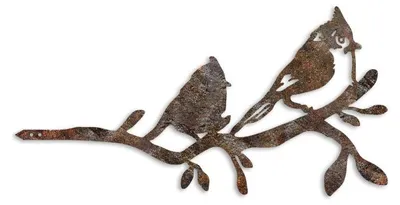Image de Décoration de jardin Oiseaux sur branche en métal marron 45 x 23 cm peinte à la main