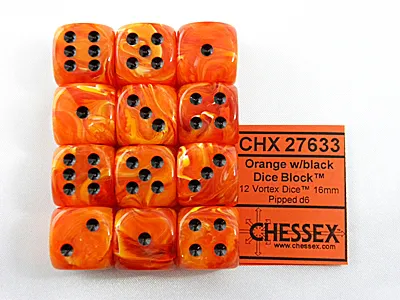 Obrázek produktu pro Chessex Vortex Oranžovo-černá sada kostek D6 16 mm (12 kusů)